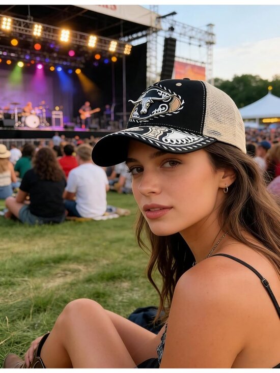 Unisex Black 5 Western Trucker Hat Vintage Cowboy Country 